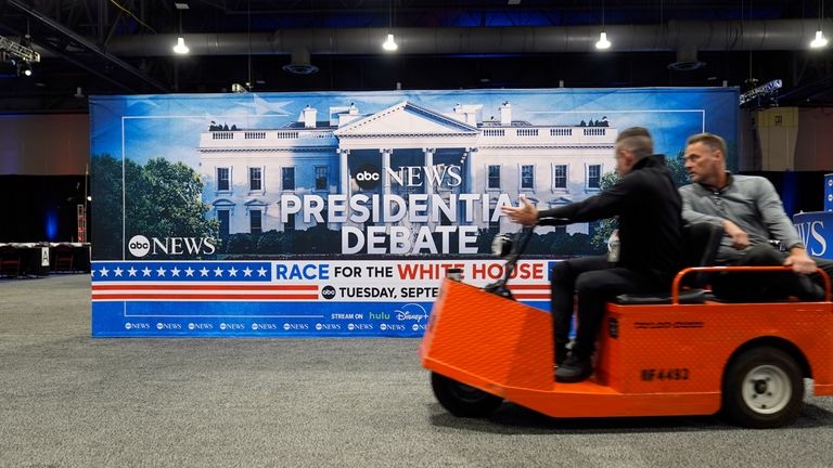 Signage at the media filing center ahead of the presidential...