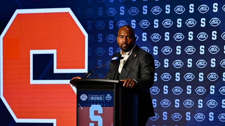 Syracuse head coach Fran Brown speaks during the Atlantic Coast...