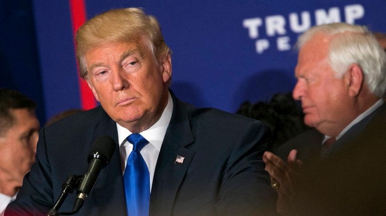 Republican presidential nominee Donald Trump delivers remarks during a campaign...