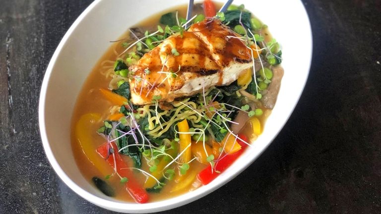 Halibut with zucchini noodles at The Frisky Oyster in Greenport.