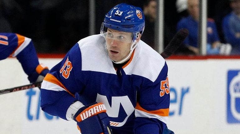 Casey Cizikas #53 of the Islanders skates during the first...