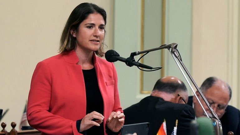 Assemblywoman Rebecca Bauer-Kahan, D-Orinda, during the Assembly session in Sacramento,...