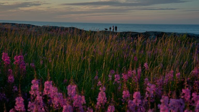 A family stands near the Hudson Bay, Saturday, Aug. 3,...