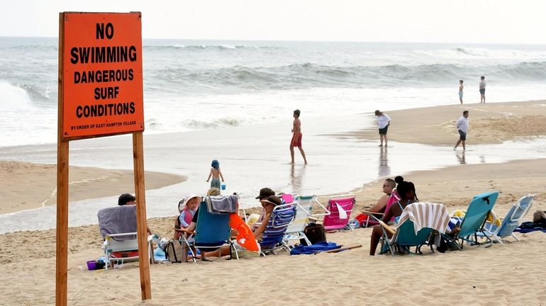 East Hampton Town Beach was closed to swimmers Saturday because of...