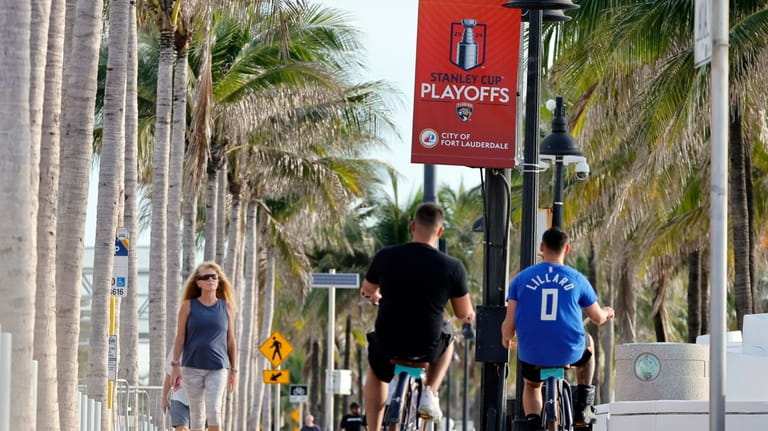 Banners adorn light posts along the Florida Panthers Stanley Cup...