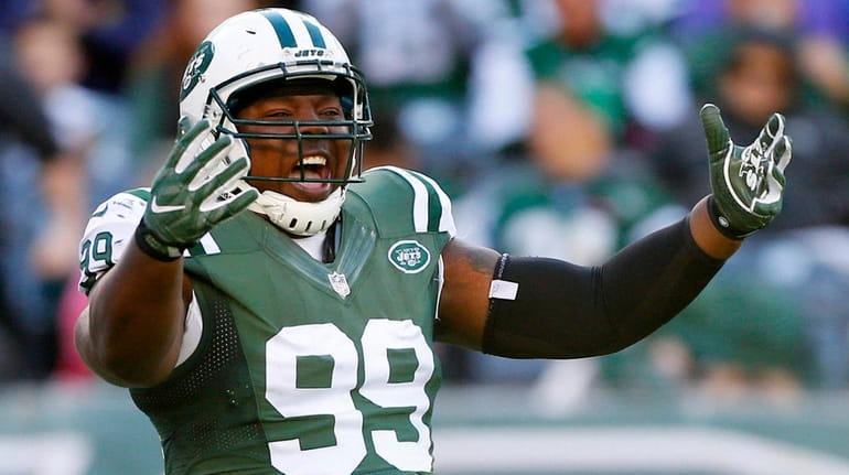 Steve McLendon of the New York Jets reacts after a...