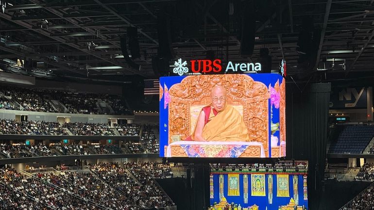 The Dalai Lama during an event at UBS Arena. Aug....