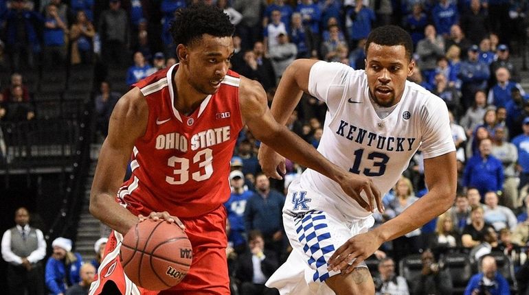 Ohio State Buckeyes forward Keita Bates-Diop drives the ball ahead...