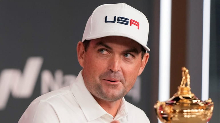 Keegan Bradley participates in a news conference in Manhattan on Tuesday.