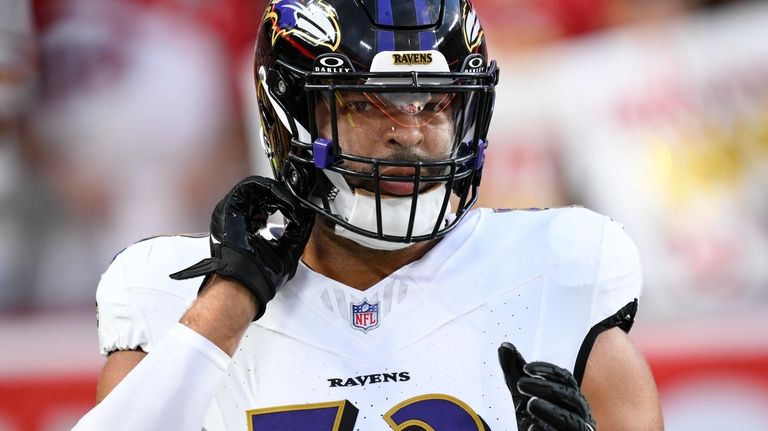 FILE -Baltimore Ravens linebacker Kyle Van Noy takes part in...