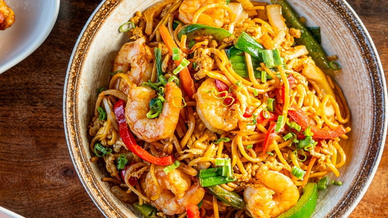 Hakka noodles with shrimp at Jade Eatery & Lounge in Hicksville.