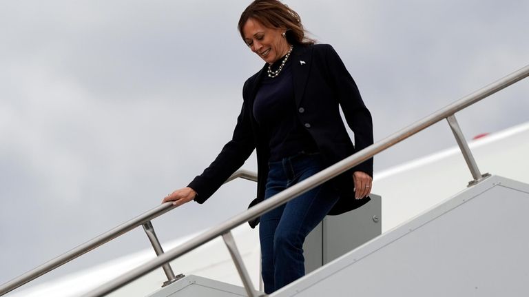 Democratic presidential nominee Vice President Kamala Harris arrives on Air...