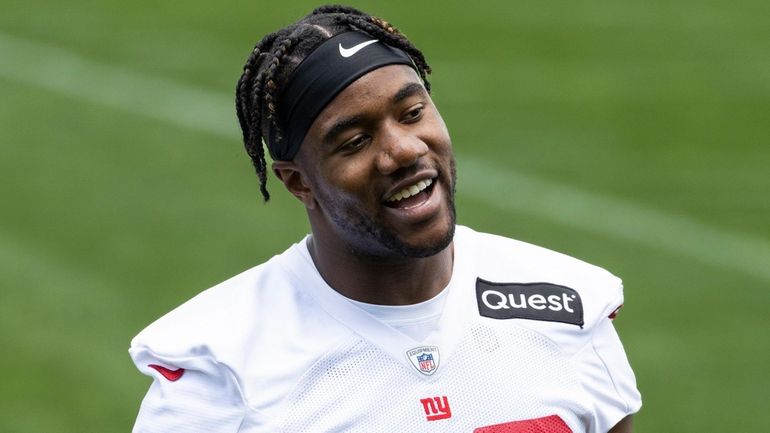 New York Giants linebacker Bobby Okereke at minicamp at the...