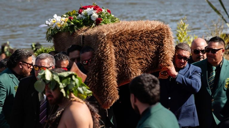 The coffin with the body of New Zealand's Maori King,...