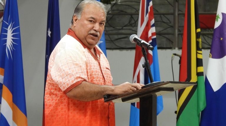 Pacific Islands Forum Secretary General, Baron Waqa, speaks at the...