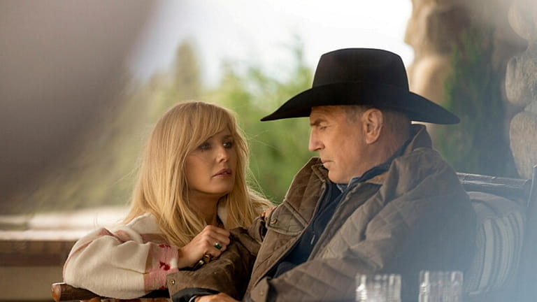 Kelly Reilly and Kevin Costner in a scene from  "Yellowstone,"...