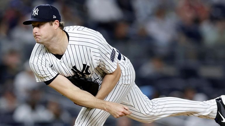 Gerrit Cole of the New York Yankees pitches against the...