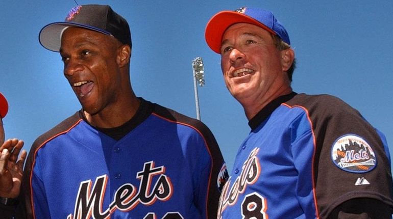 Former Mets, from left, Mookie Wilson, Tim Teufel, Darryl Strawberry...