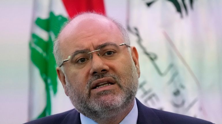 Lebanon's Health Minister Firas Abiad speaks during a press conference...