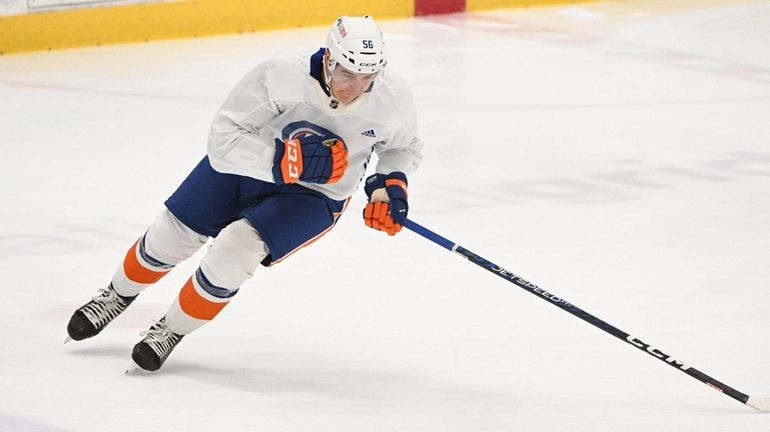 Islanders forward William Dufour skates during Prospect Development Camp at...