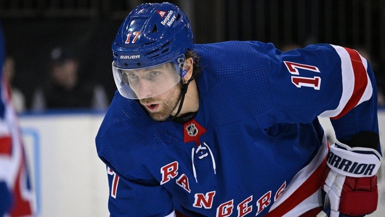 Rangers right wing Blake Wheeler sets before a face-off against...