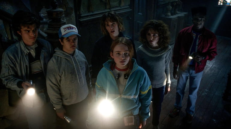 "Stranger Things" cast members Joe Keery, from left, Gaten Matarazzo, Maya Hawke,...