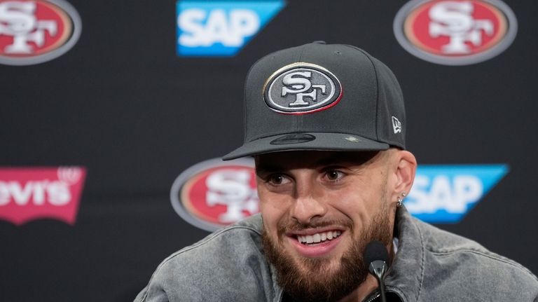 San Francisco 49ers first round draft pick Ricky Pearsall speaks...