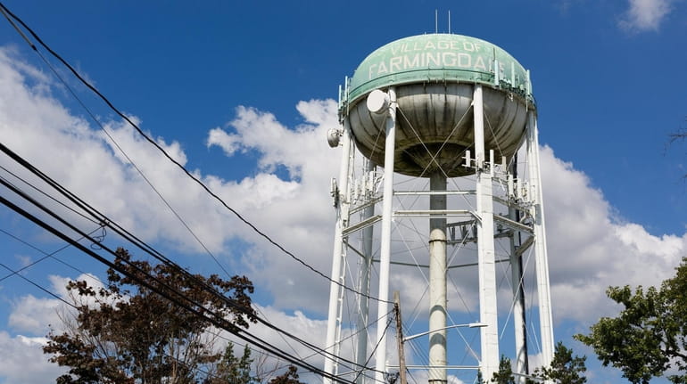 The old water tower in Farmingdale, seen here on Sunday.