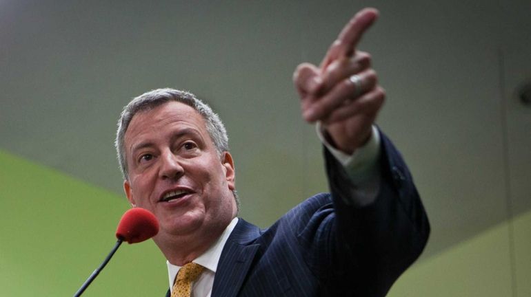 New York mayoral candidate Bill de Blasio speaks at Victory...