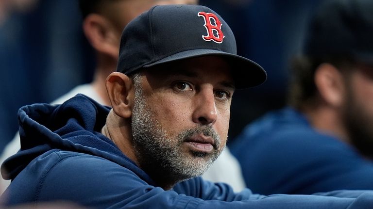 Boston Red Sox manager Alex Cora watches against the Tampa...