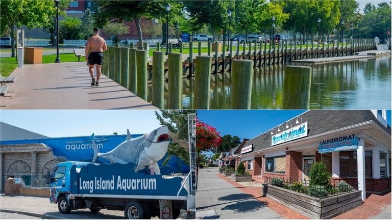 Riverhead's downtown is home to walking paths along the Peconic...