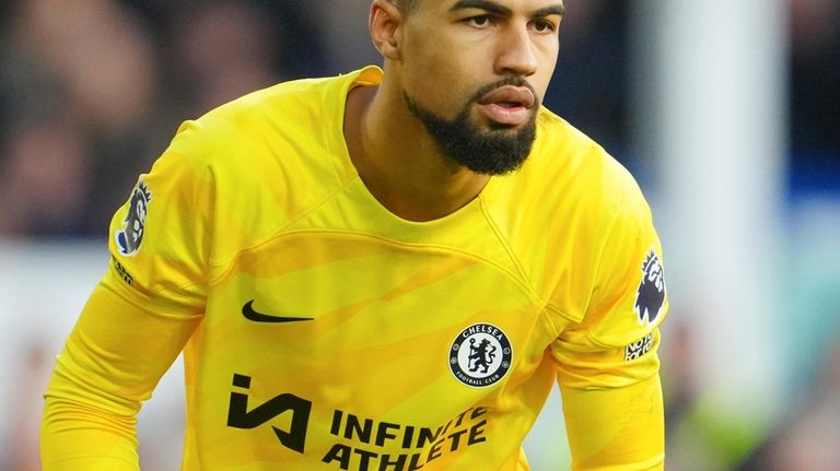 Chelsea's goalkeeper Robert Sanchez in action during the English Premier...