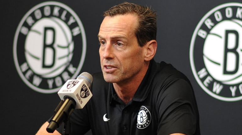 Nets coach Kenny Atkinson speaks with the media at HSS...