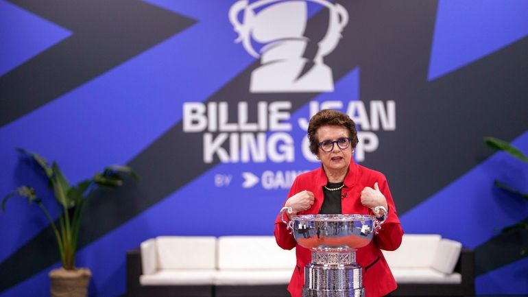 US tennis star Billie Jean King gestures next to the...