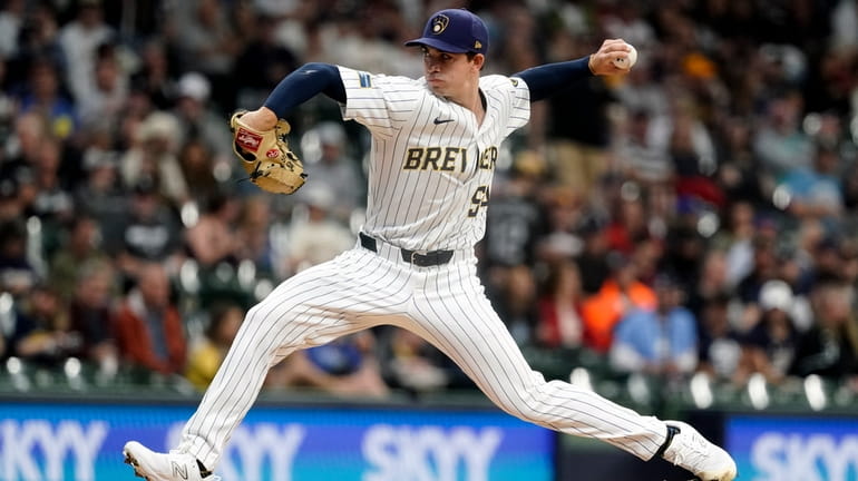 Milwaukee Brewers' Robert Gasser pitches during the first inning of...