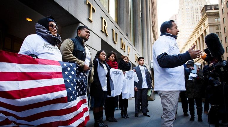 Immigration advocates hold a news conference in an undated photo...