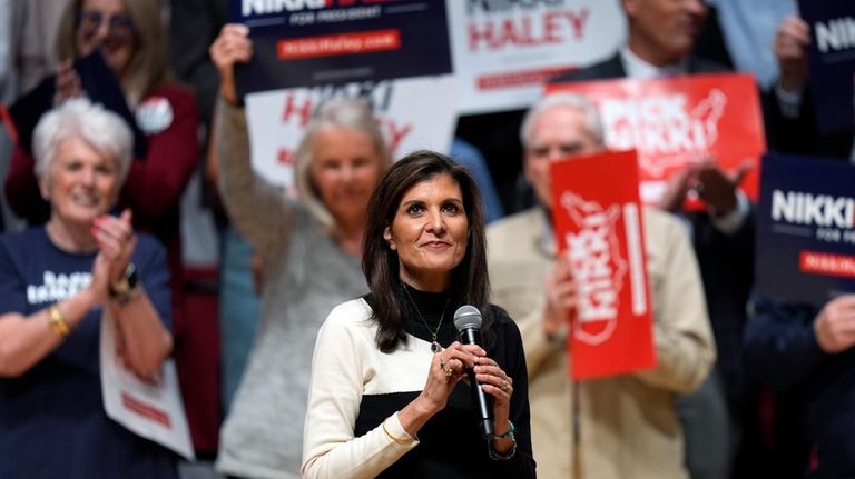 Republican presidential candidate former UN Ambassador Nikki Haley speaks during...