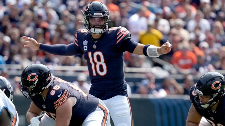 Chicago Bears quarterback Caleb Williams calls a play at the...