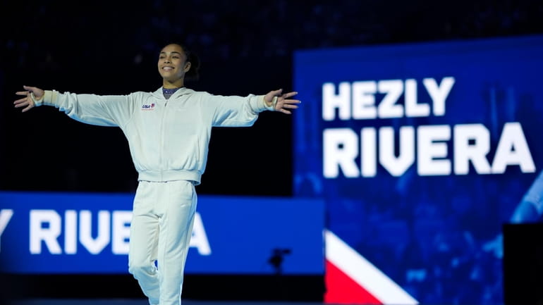 Hezly Rivera is introduced at the United States Gymnastics Olympic...