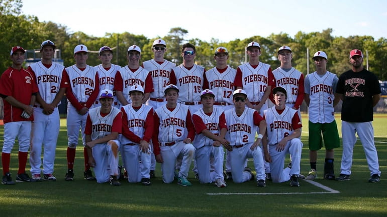 The Pierson/Bridgehampton baseball team poses for a picture after winning...