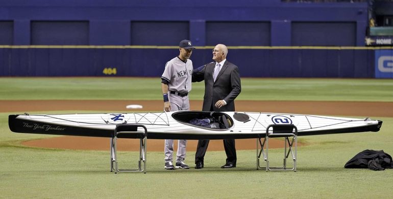 Rays present Derek Jeter with framed Don Zimmer jersey