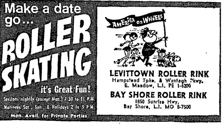 An ad for Levittown Roller Rink and Bay Shore Roller...