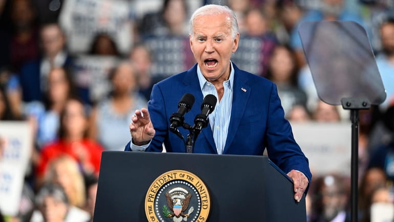 President Joe Biden speaks at a campaign rally in Raleigh,...