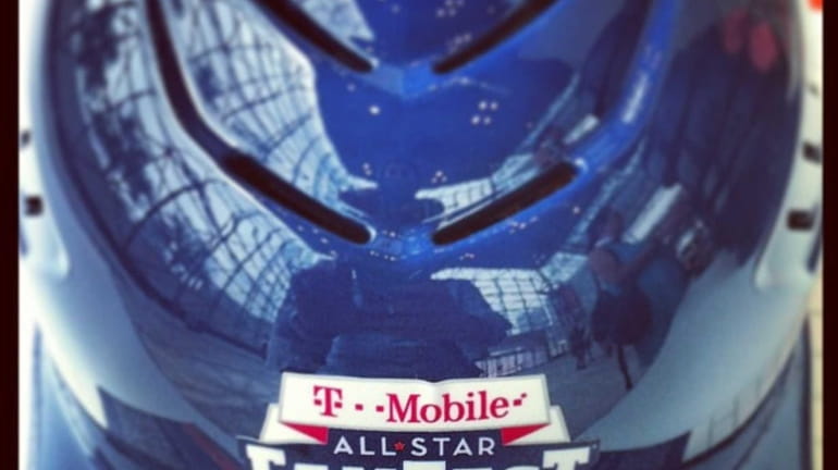 A batting helmet from the All-Star FanFest. This picture was...