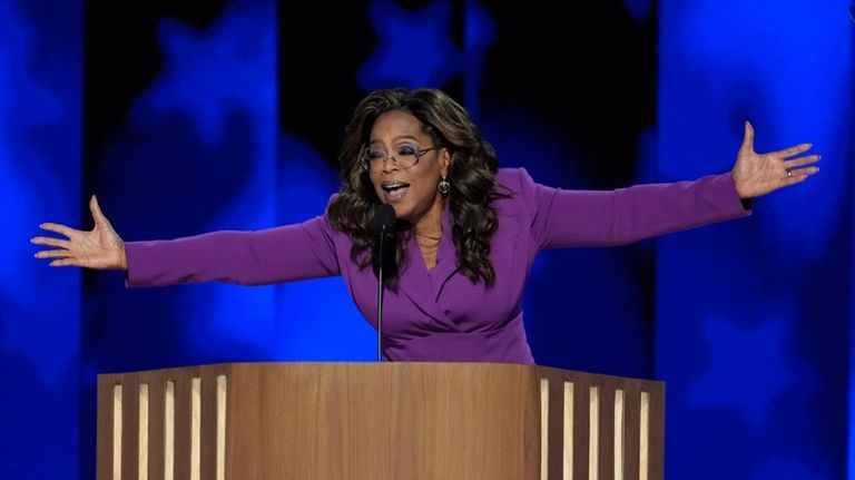 Oprah Winfrey speaks during the Democratic National Convention Wednesday, Aug....