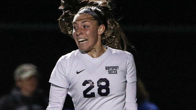 Emily Zeblisky of Northport celebrates a goal during the Suffolk...