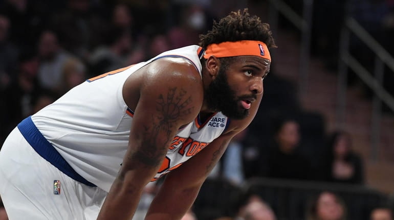 Knicks center Mitchell Robinson looks on against the Sacramento Kings...