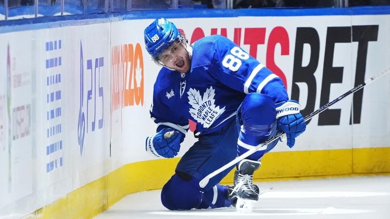 Toronto Maple Leafs' William Nylander (88) celebrates after his goal...