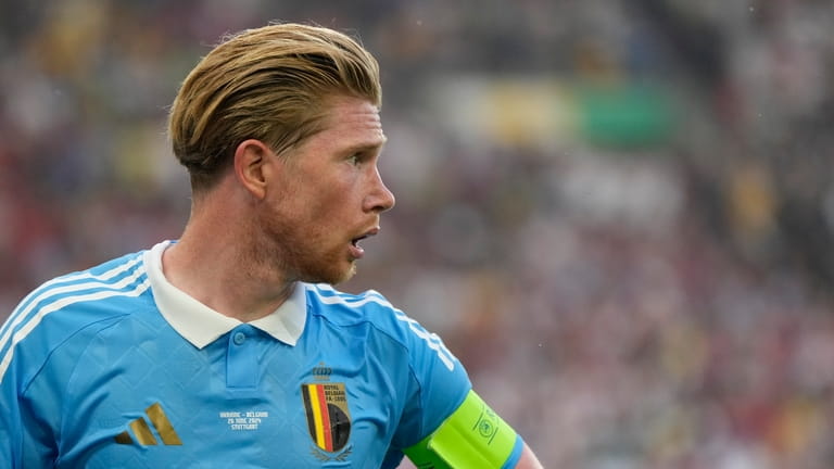 Belgium's Kevin De Bruyne looks on during a Group E...