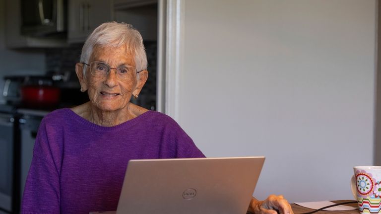 Barbara Winston, 89, sits for a portrait at her home...